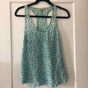 🐆 JOIE 💙🤍 Silk White Blue Leopard print racerback tank top, XS